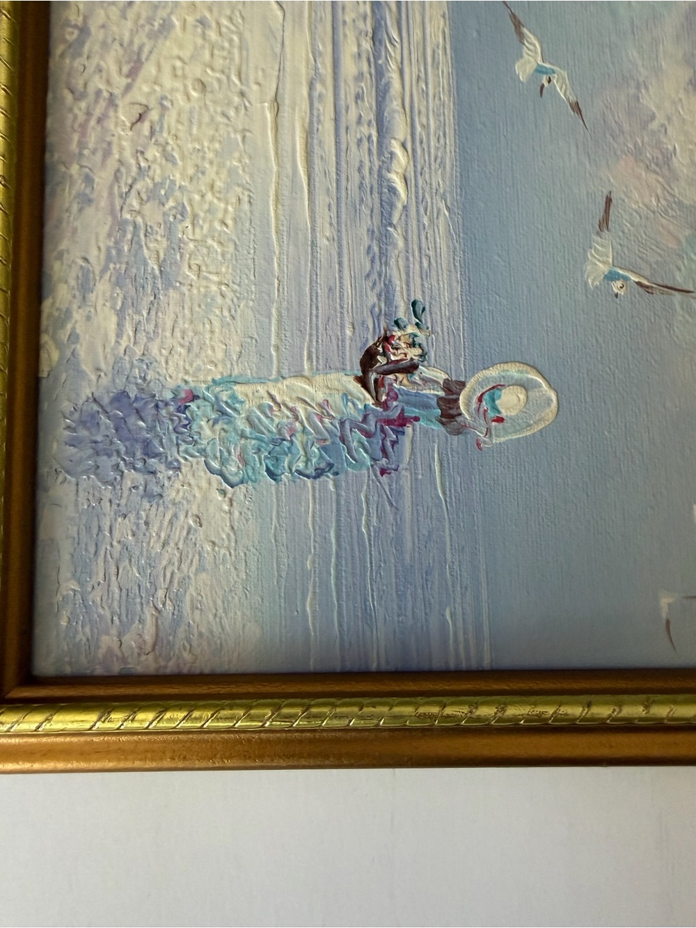 Vintage seaside Serenity Blue Coastal Print on Canvas Framed Signed 11”x9 - Picture 5 of 7